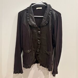 Caprice Brown Lamb Skin Ruffle Jacket